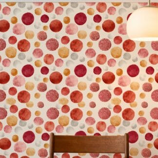 Watercolor Dots Wallpaper in Red and Orange, Playful Abstract Circles Pattern, Removable Peel and Stick Wallpaper for Nursery or Kids Room