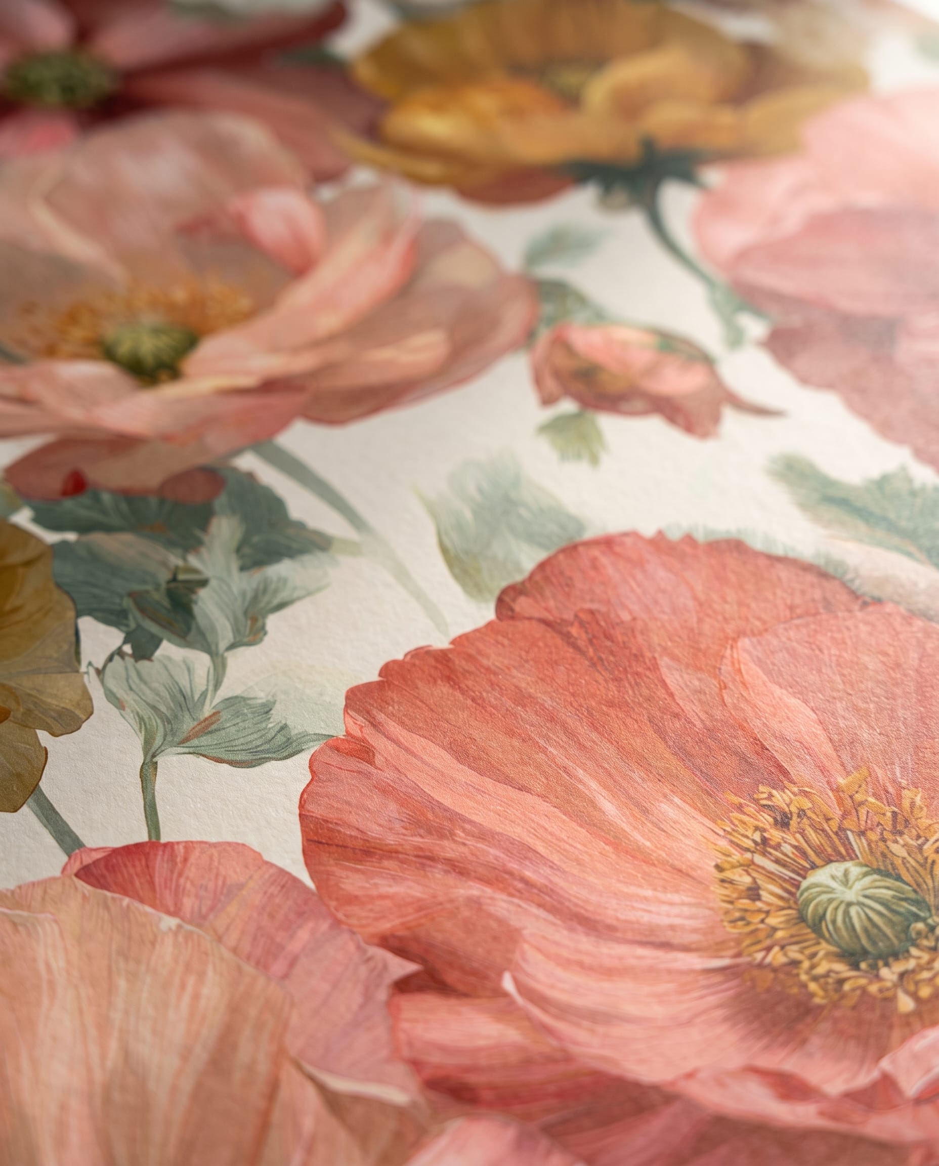 Vintage Poppy Wallpaper in Coral and Peach, Painterly Floral Wall Mural, Removable Peel and Stick Wallpaper for Bedroom Accent Wall