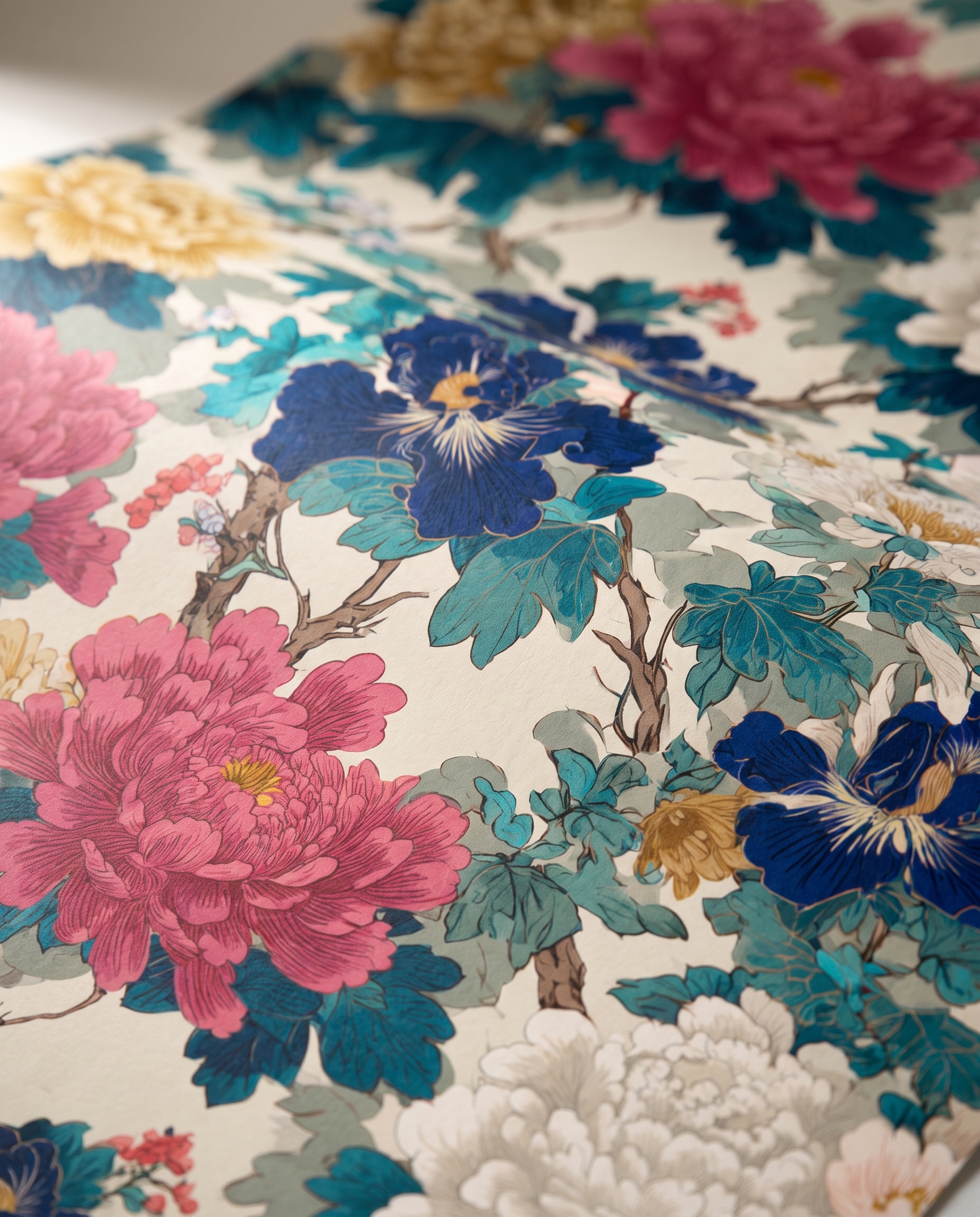 Chinoiserie Peony Garden Wallpaper in Blue and Pink, Vintage Floral Wall Mural, Peel and Stick Wallpaper for a Statement Accent Wall