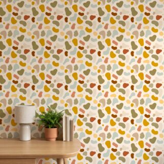 Abstract Blobs Wallpaper in Earth Tones, Contemporary Minimalist Peel and Stick Wallpaper, Removable Wall Mural for Nursery Accent Wall