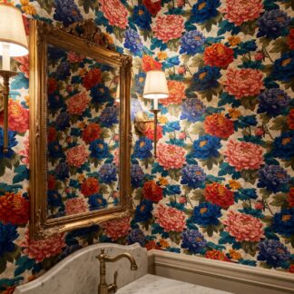 Chinoiserie Peony Wallpaper in Bold Red and Blue, Vintage Floral Peel and Stick Wallpaper, Removable Wall Mural for Bedroom Accent Wall