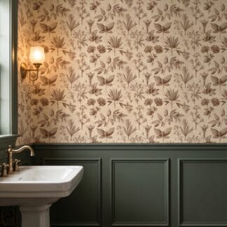 Vintage Botanical Engraving Wallpaper in Sepia, Removable Peel and Stick Wallpaper for a Study or Accent Wall