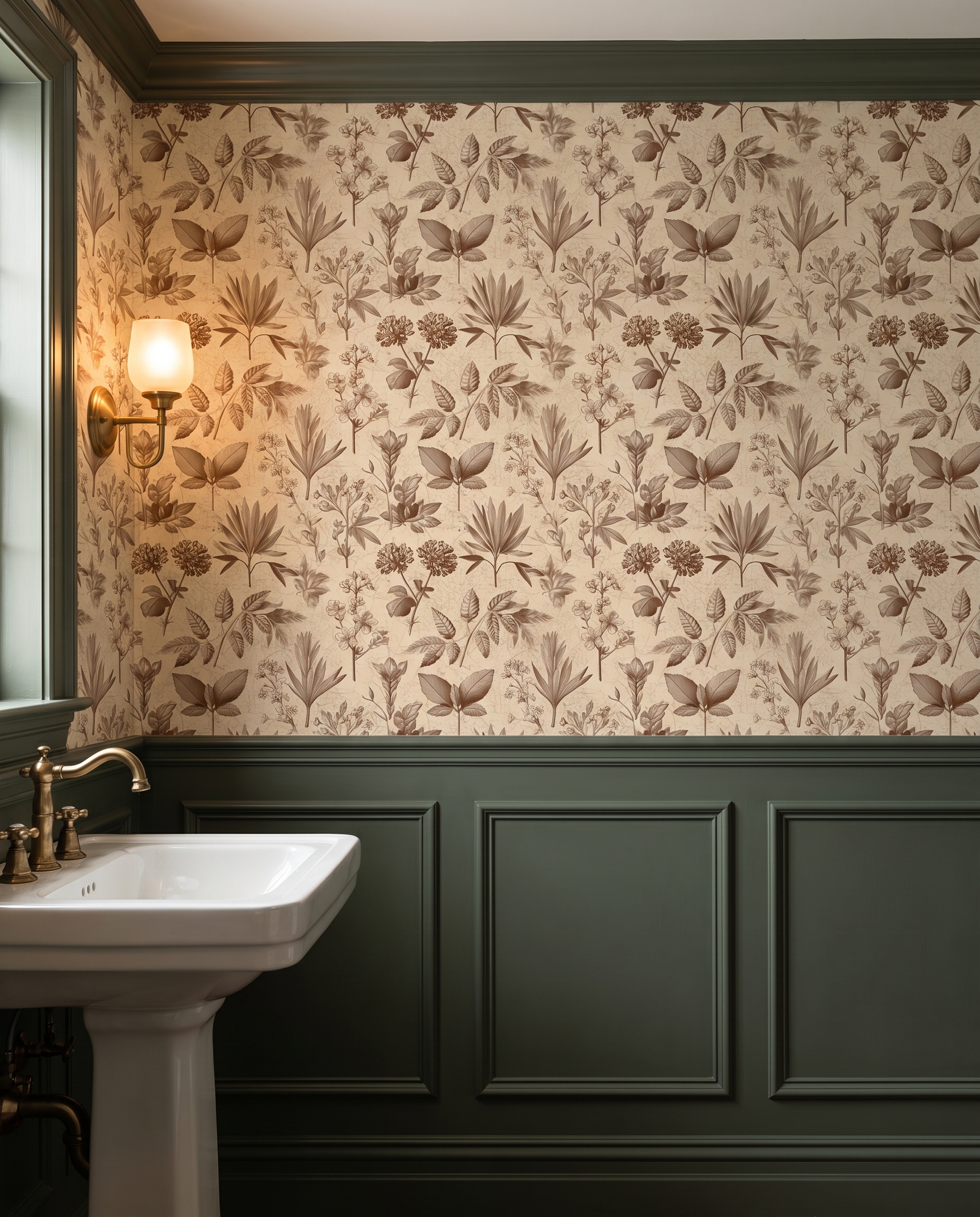 Vintage Botanical Engraving Wallpaper in Sepia, Removable Peel and Stick Wallpaper for a Study or Accent Wall