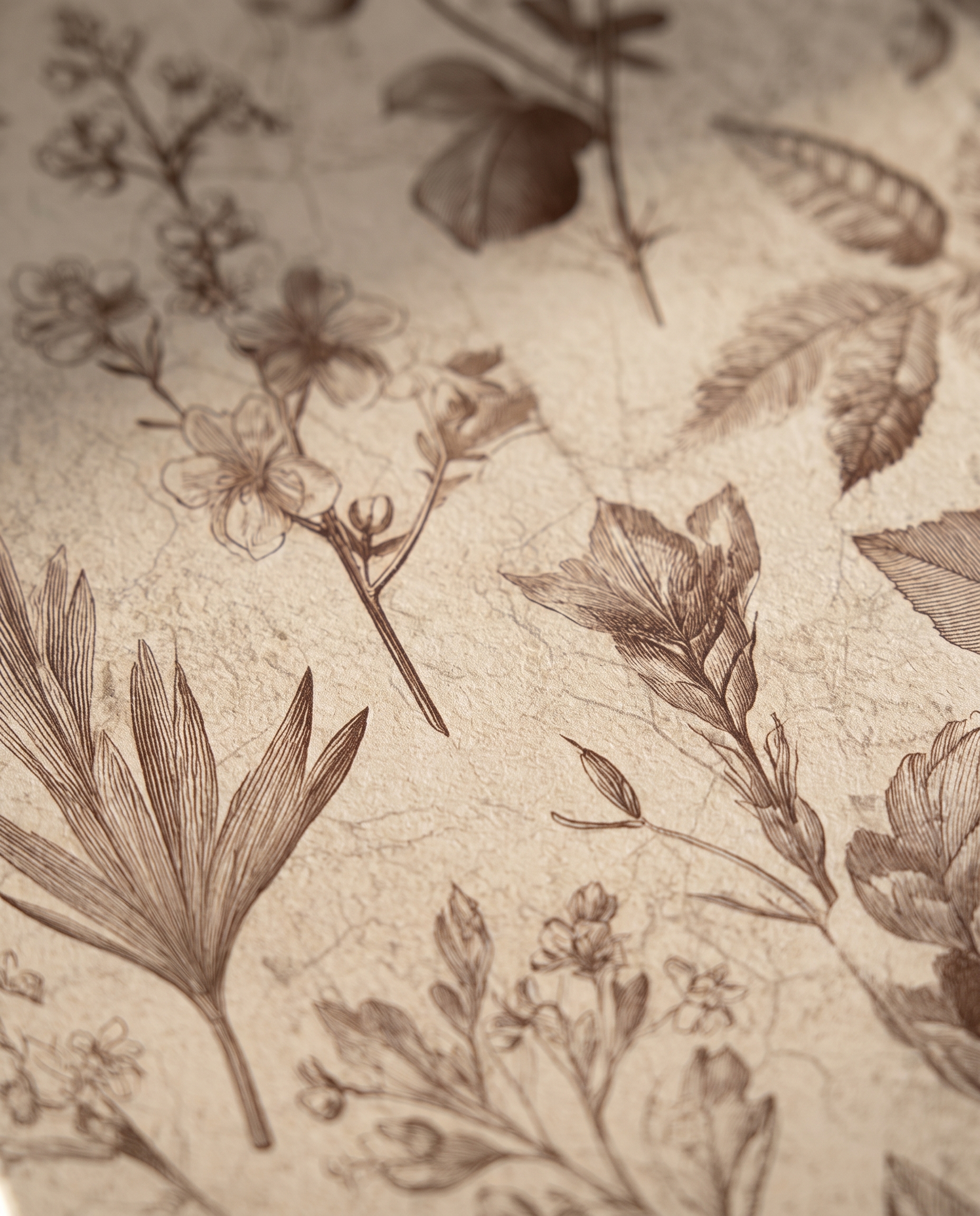 Vintage Botanical Engraving Wallpaper in Sepia, Removable Peel and Stick Wallpaper for a Study or Accent Wall