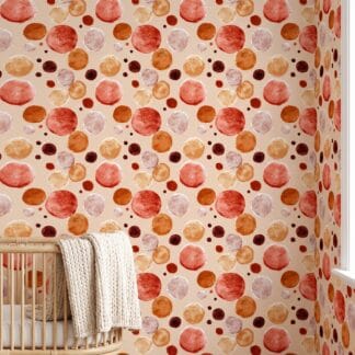 Watercolor Polka Dot Wallpaper in Terracotta and Orange, Abstract Circles Peel and Stick Wallpaper for a Playful Nursery Accent Wall