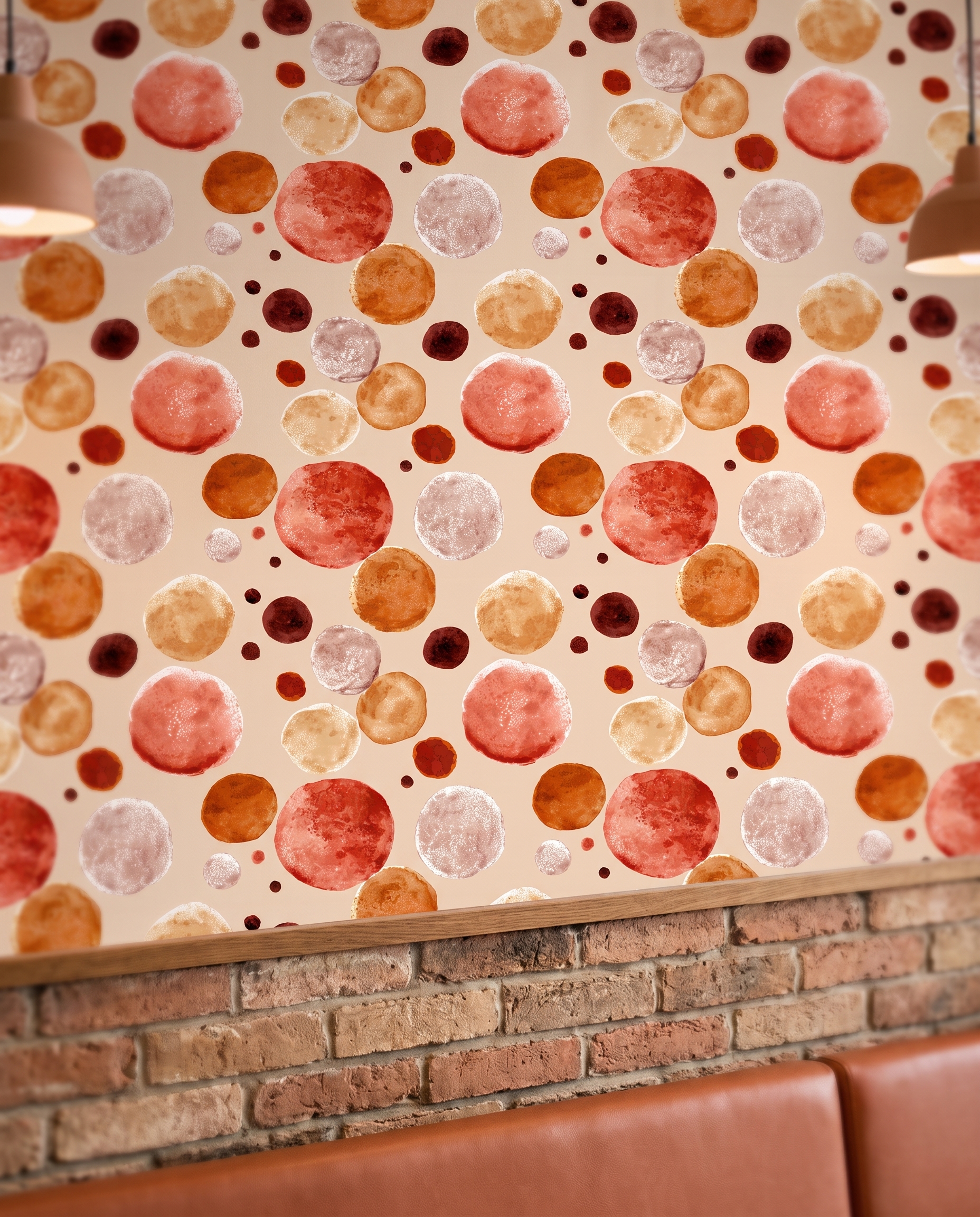 Watercolor Polka Dot Wallpaper in Terracotta and Orange, Abstract Circles Peel and Stick Wallpaper for a Playful Nursery Accent Wall