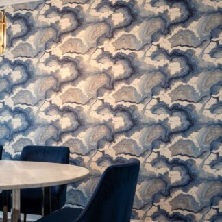 Abstract Agate Contour Lines in Blue and Grey, Contemporary Wall Mural, Peel and Stick Wallpaper for a Modern Accent Wall