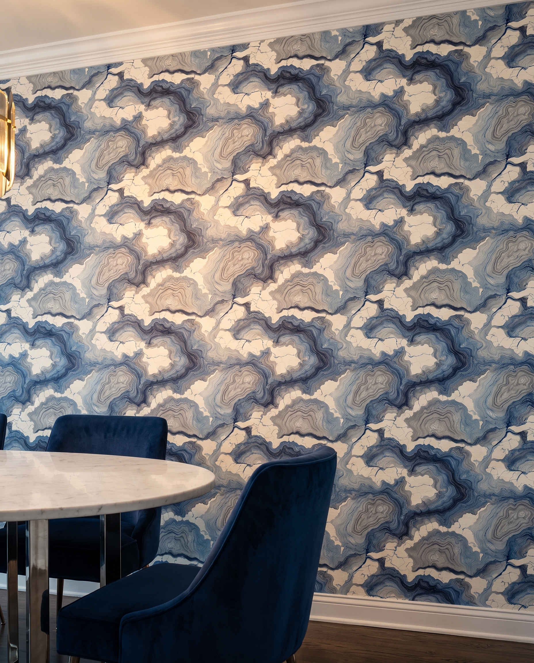 Abstract Agate Contour Lines in Blue and Grey, Contemporary Wall Mural, Peel and Stick Wallpaper for a Modern Accent Wall
