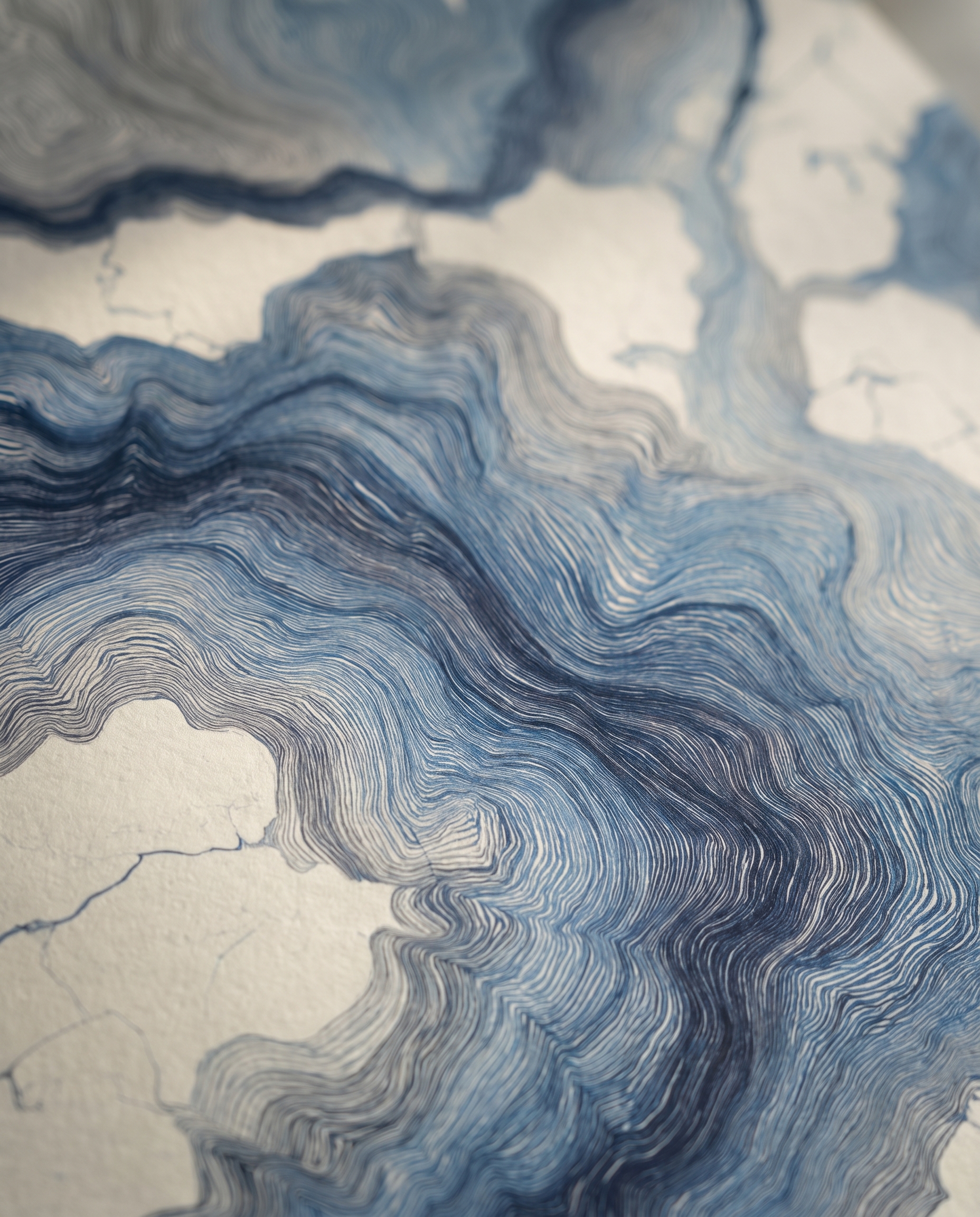 Abstract Agate Contour Lines in Blue and Grey, Contemporary Wall Mural, Peel and Stick Wallpaper for a Modern Accent Wall