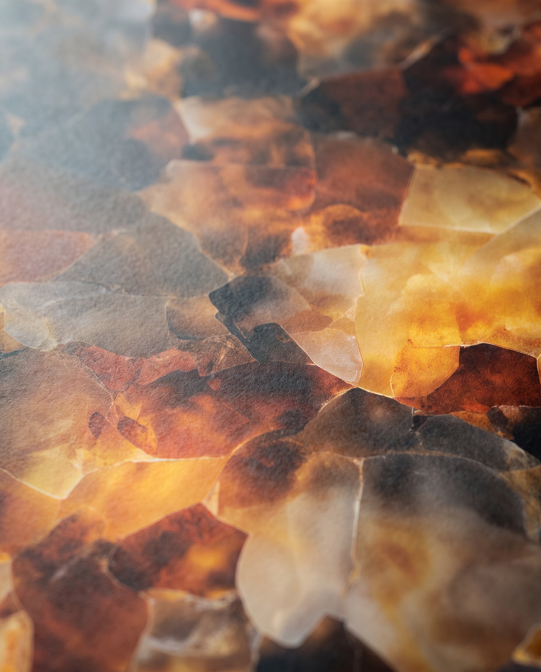 Backlit Amber Agate Mosaic, Abstract Tortoiseshell Texture, Peel and Stick Wallpaper, Warm Orange and Brown Wall Mural for a Living Room Accent Wall