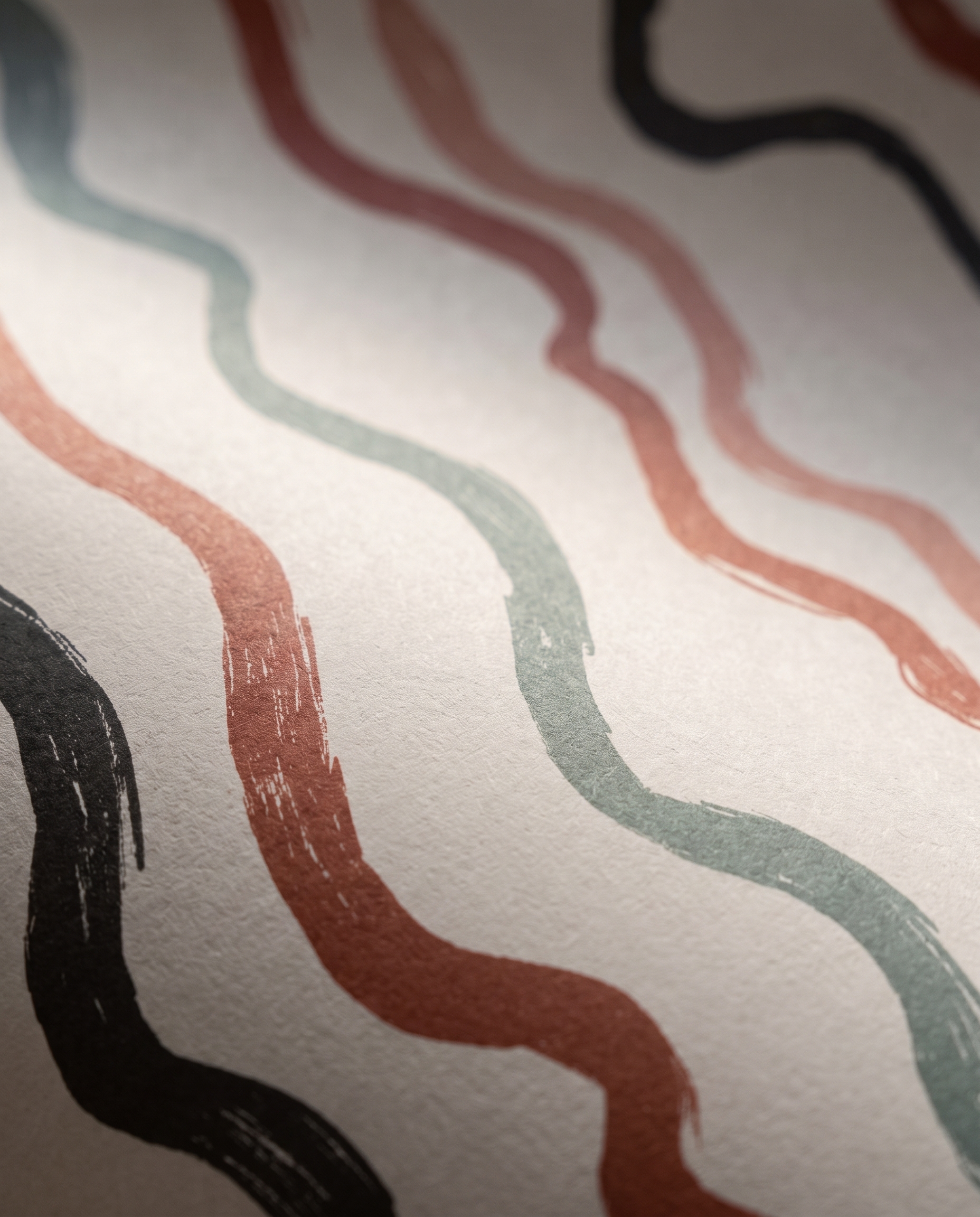 Abstract Wavy Lines Wallpaper in Terracotta and Sage, Contemporary Brush Stroke Peel and Stick Wallpaper for Living Room Accent Wall