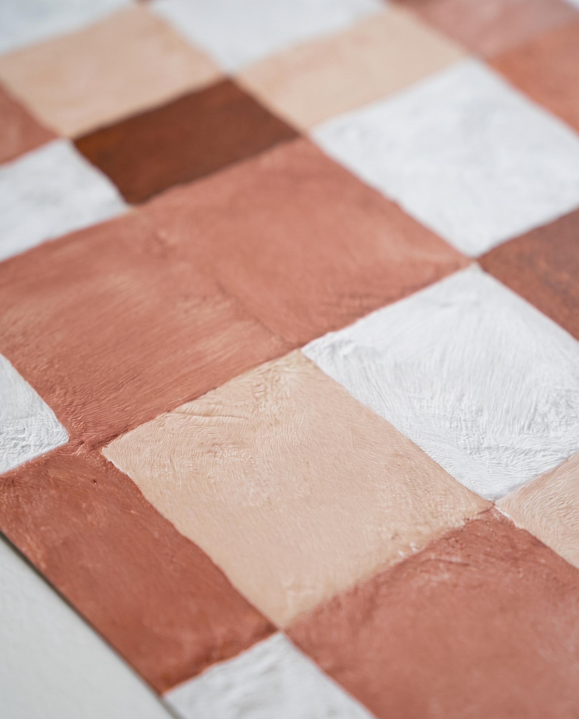 Painterly Checkered Grid Wallpaper in Terracotta and White, Self Adhesive Wall Mural, Removable Wallpaper for Bedroom Accent Wall
