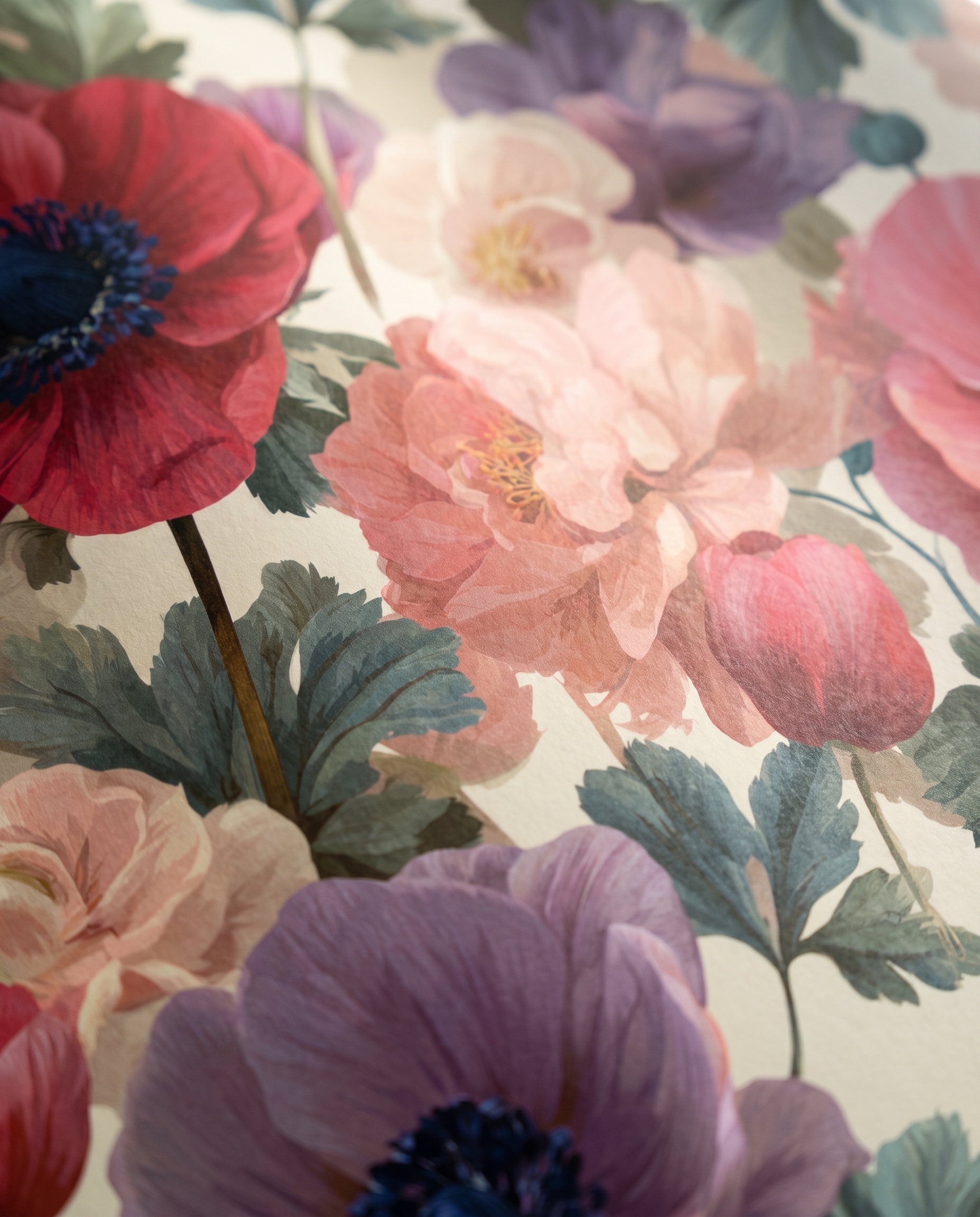 Painterly Anemone & Poppy Floral Wallpaper in Red and Pink, Removable Peel and Stick Wall Mural for a Bedroom Accent Wall