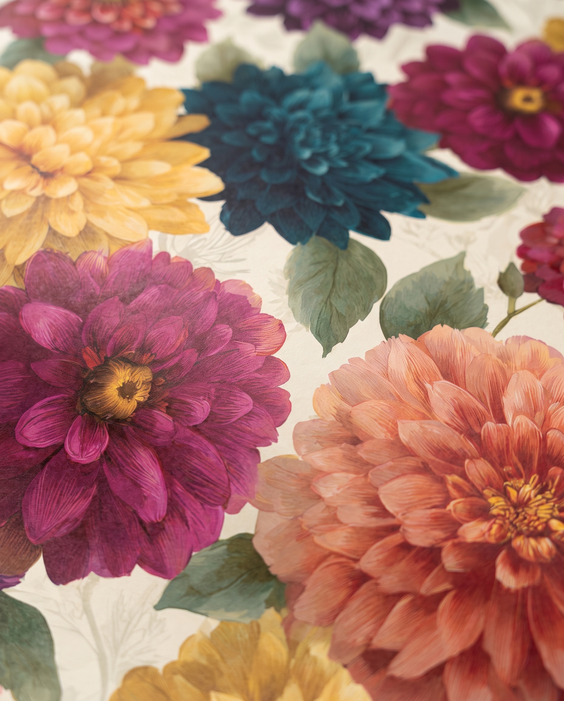 Jewel Tone Dahlia Wallpaper, Vintage Floral Garden, Removable Peel and Stick Wallpaper, Bold Bedroom or Living Room Accent Wall