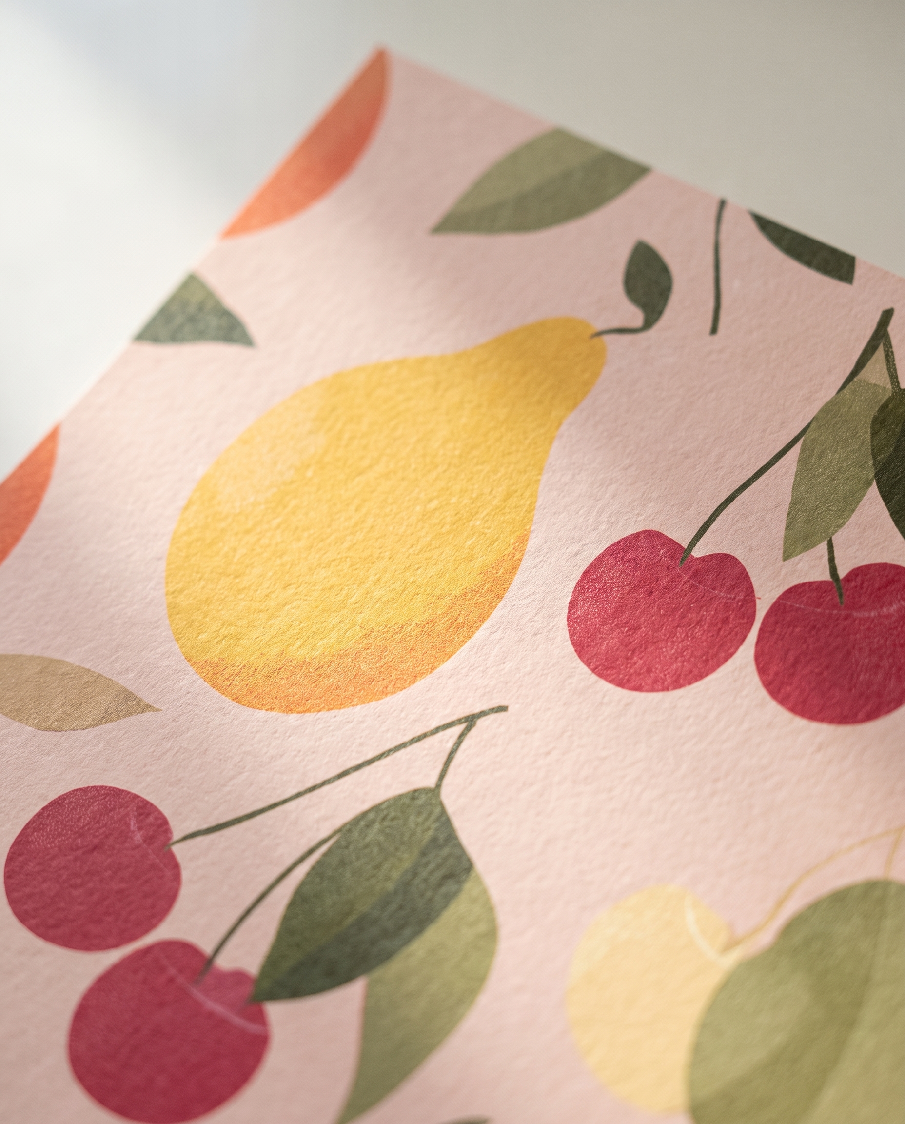 Fruit Medley Wallpaper in Pink and Orange, Retro Citrus and Cherry Design, Removable Peel and Stick Wallpaper for Kitchen Accent Wall