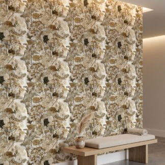 Pressed Flowers Face Silhouette Wallpaper, Vintage Botanical Herbarium Wall Mural in Neutral Tones, Peel and Stick Wallpaper for Bedroom Accent Wall