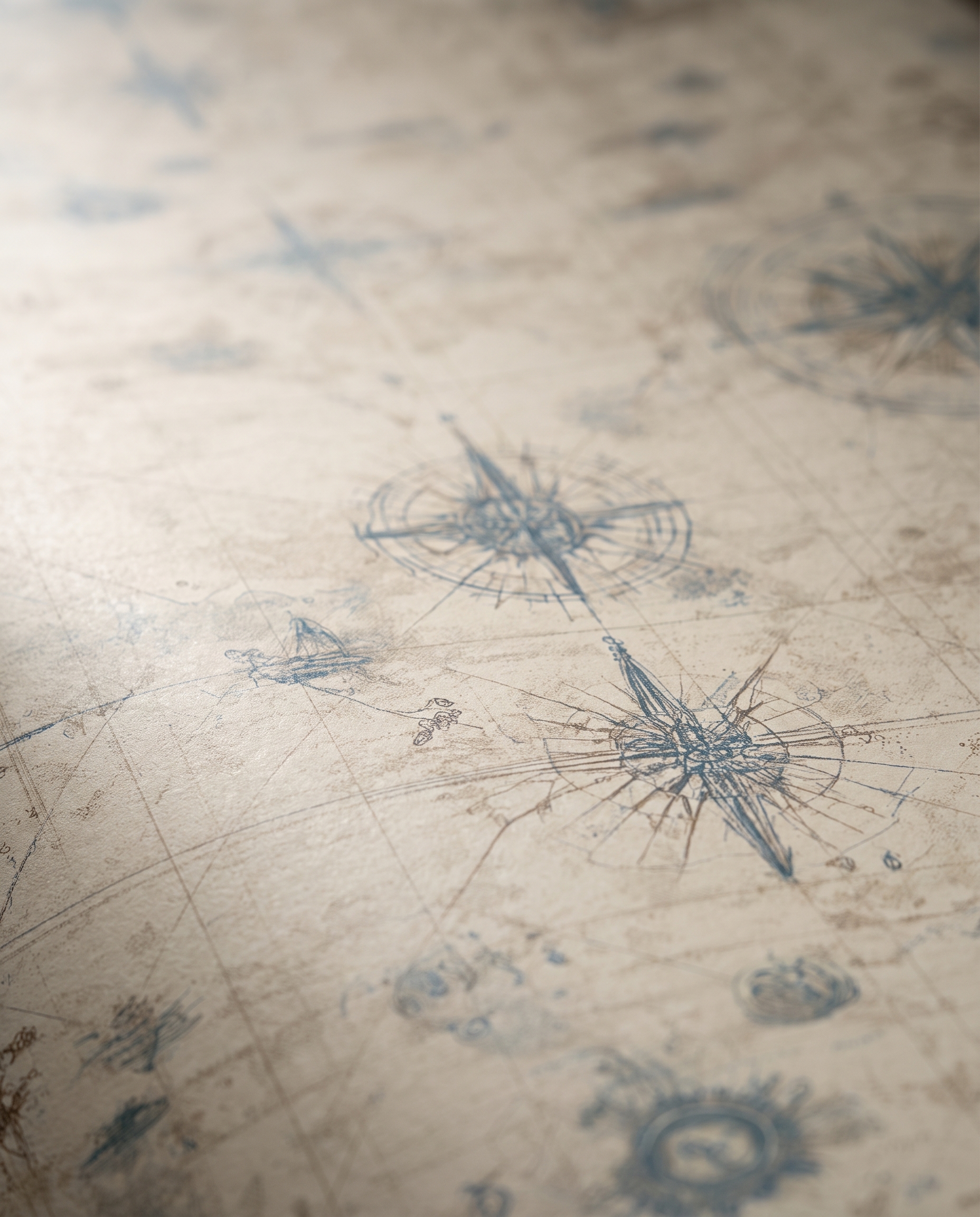 Vintage Nautical Map Wallpaper with Compass Rose in Beige and Blue, Removable Wall Mural, Self Adhesive for Office Accent Wall