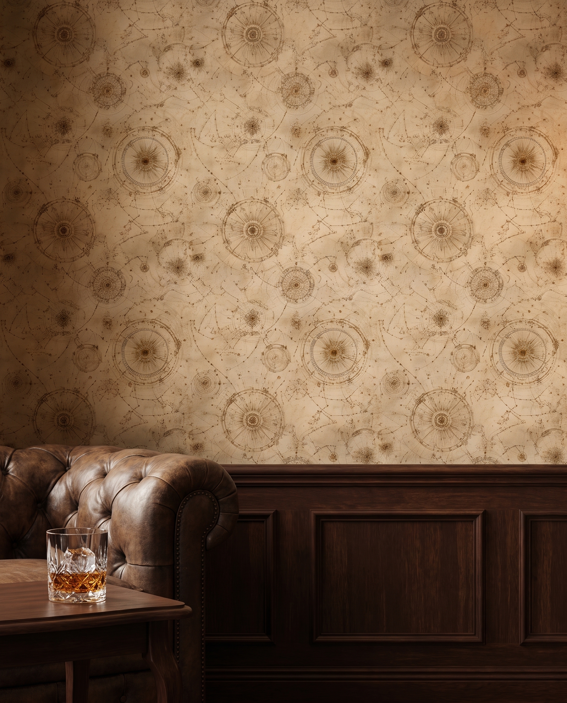 Vintage Celestial Map Wallpaper, Antique Star Chart in Sepia, Peel and Stick Wallpaper, Removable Wall Mural for Study or Office Accent Wall