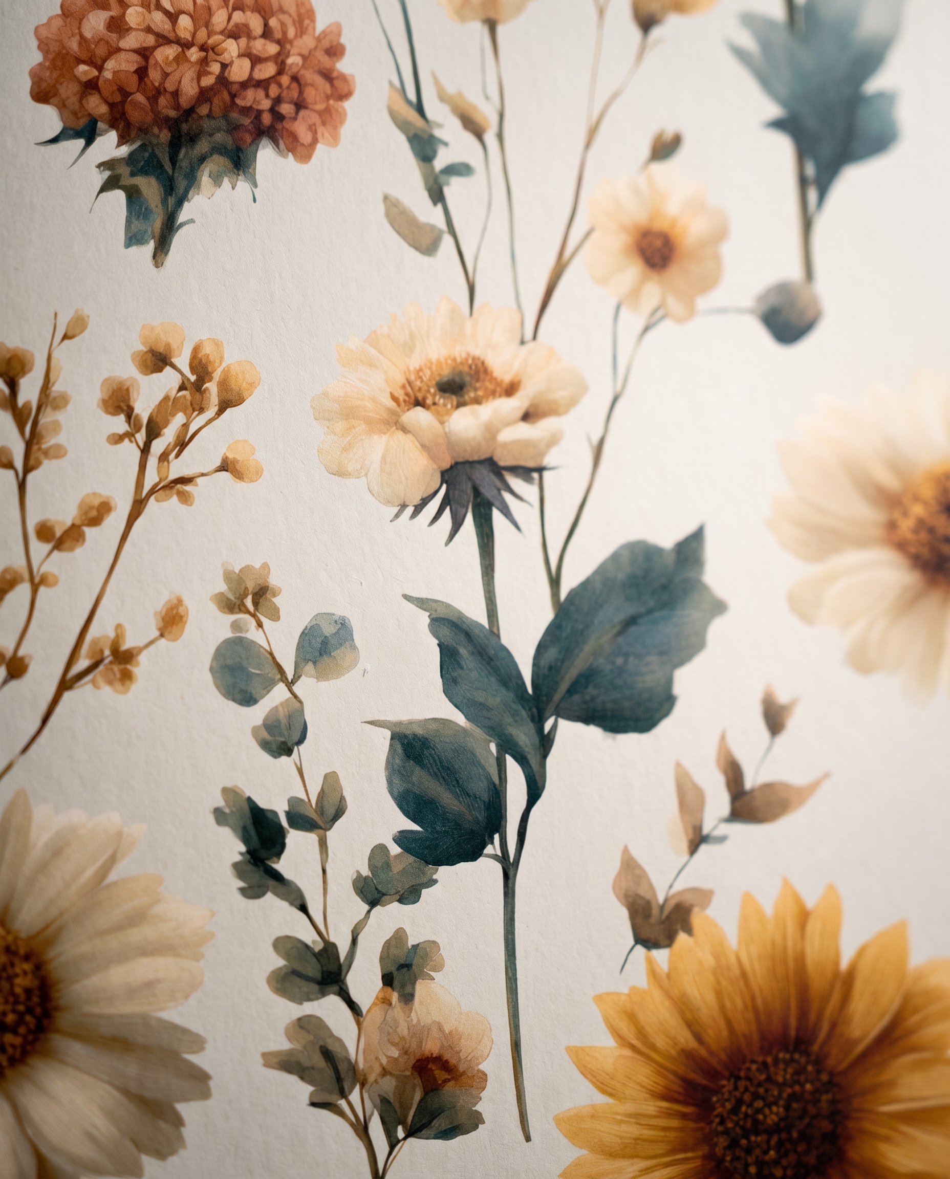 Vintage Sunflower and Daisy Wallpaper, Yellow Floral Peel and Stick Wallpaper, Removable Botanical Wall Mural for a Cheerful Bedroom Accent Wall