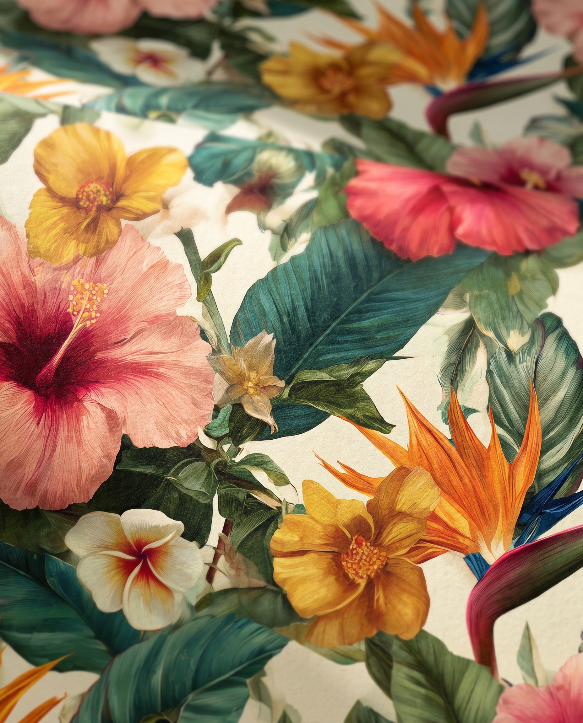 Tropical Hibiscus Floral Wallpaper, Vintage Botanical Wall Mural in Pink and Green, Peel and Stick Wallpaper for a Bedroom Accent Wall