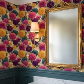 Vintage Dahlia Garden Wallpaper in Pink and Purple Jewel Tones, Colorful Floral Peel and Stick Wallpaper, Removable Mural for Bedroom Accent Wall