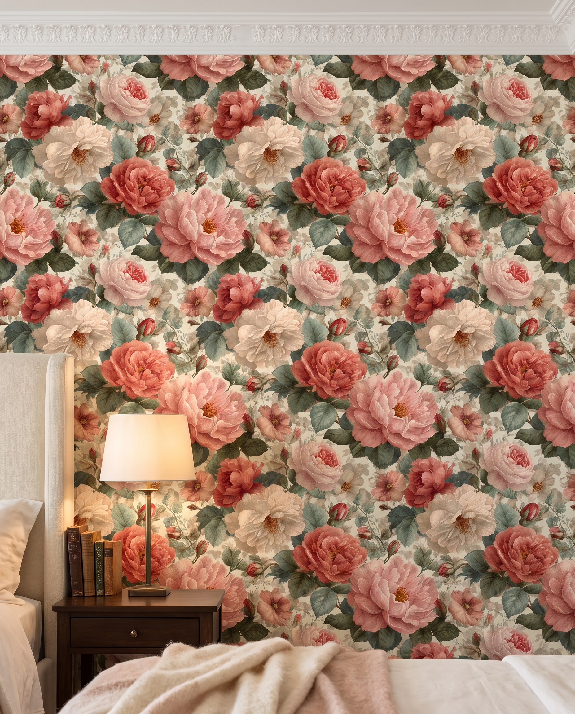 Vintage Peony & Rose Wallpaper in Dusty Pink, Romantic Floral Peel and Stick Wallpaper for a Bedroom Accent Wall, Removable