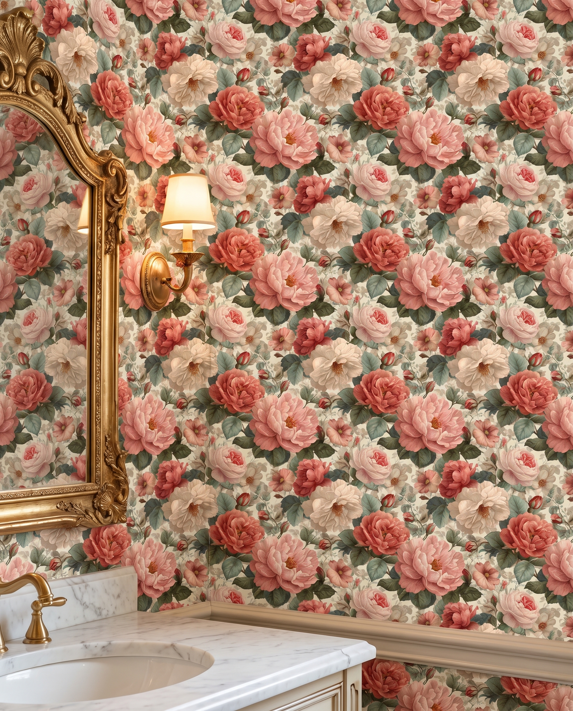 Vintage Peony & Rose Wallpaper in Dusty Pink, Romantic Floral Peel and Stick Wallpaper for a Bedroom Accent Wall, Removable
