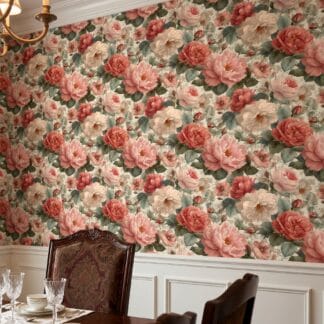 Vintage Peony & Rose Wallpaper in Dusty Pink, Romantic Floral Peel and Stick Wallpaper for a Bedroom Accent Wall, Removable
