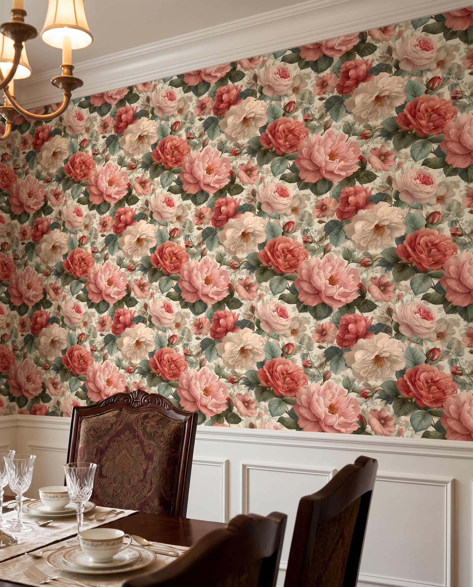 Vintage Peony & Rose Wallpaper in Dusty Pink, Romantic Floral Peel and Stick Wallpaper for a Bedroom Accent Wall, Removable