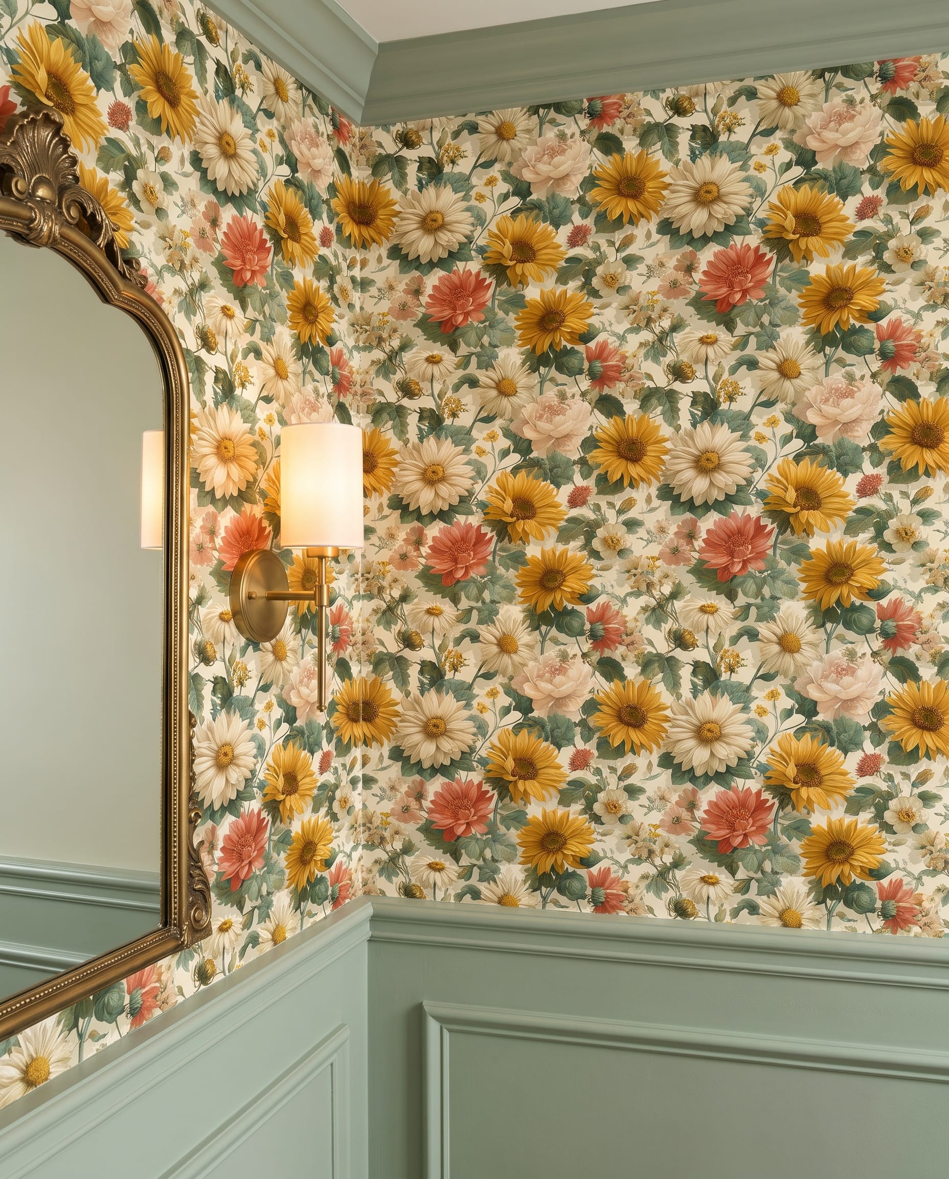 Vintage Sunflower Floral Wallpaper, Yellow and Cream Botanical Garden Peel and Stick Wallpaper, Removable Wall Mural for Bedroom Accent Wall