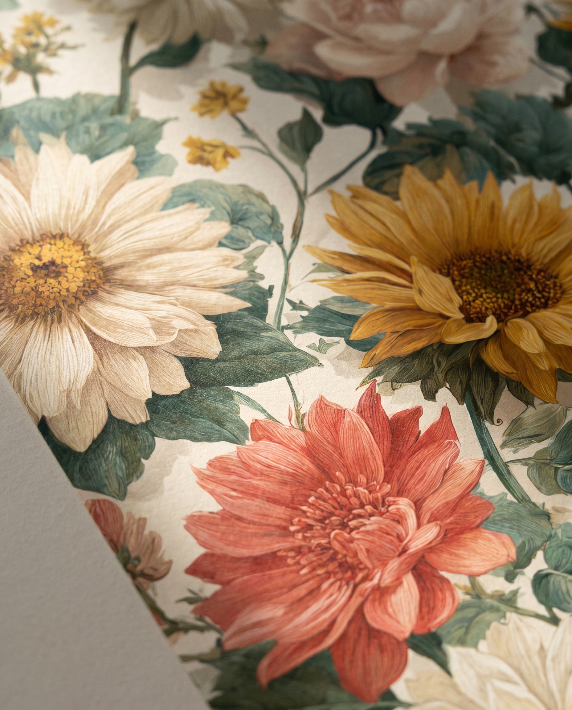 Vintage Sunflower Floral Wallpaper, Yellow and Cream Botanical Garden Peel and Stick Wallpaper, Removable Wall Mural for Bedroom Accent Wall