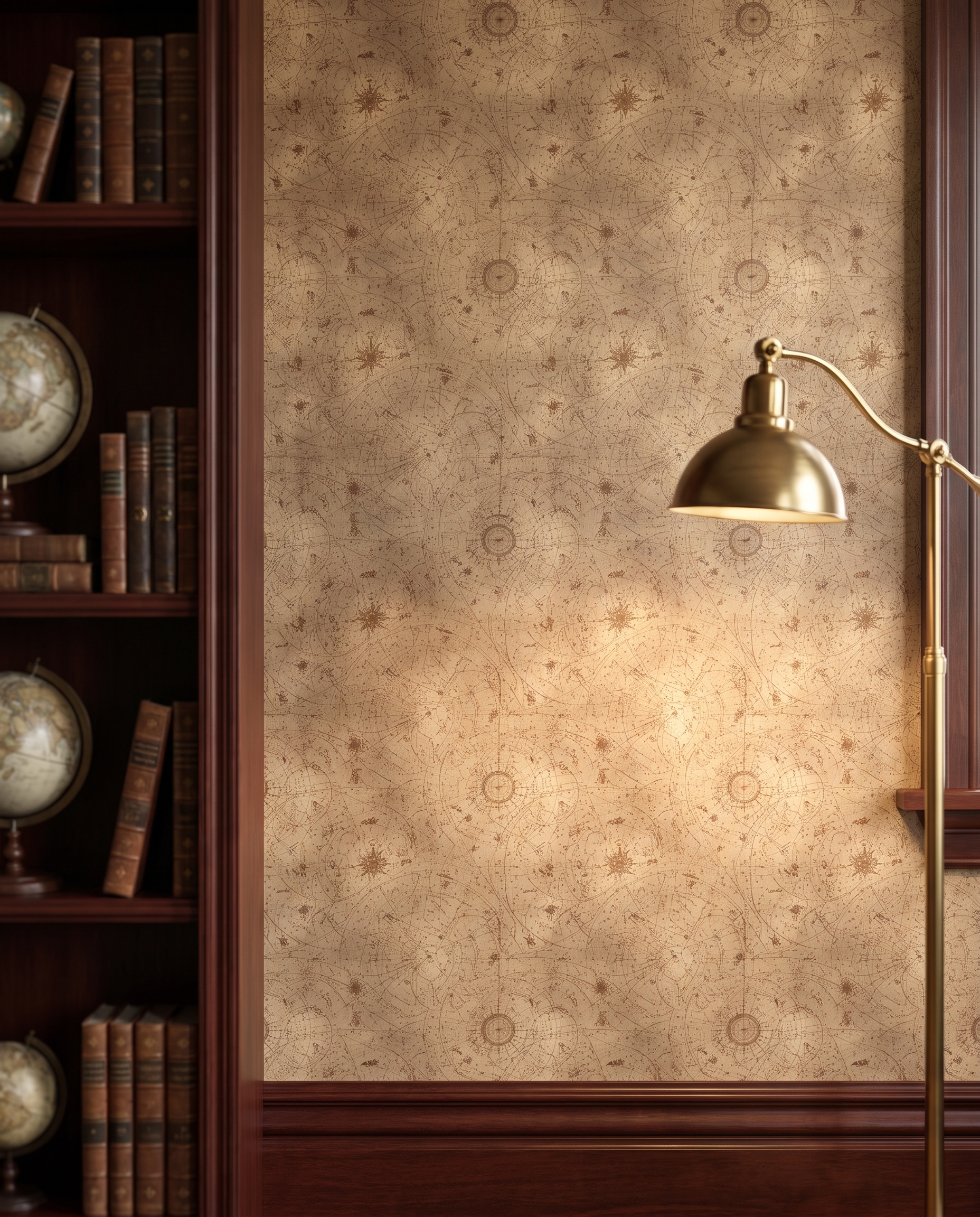 Vintage Celestial Map Wallpaper, Antique Star Chart in Sepia, Removable Peel and Stick Wallpaper for Office or Library Accent Wall