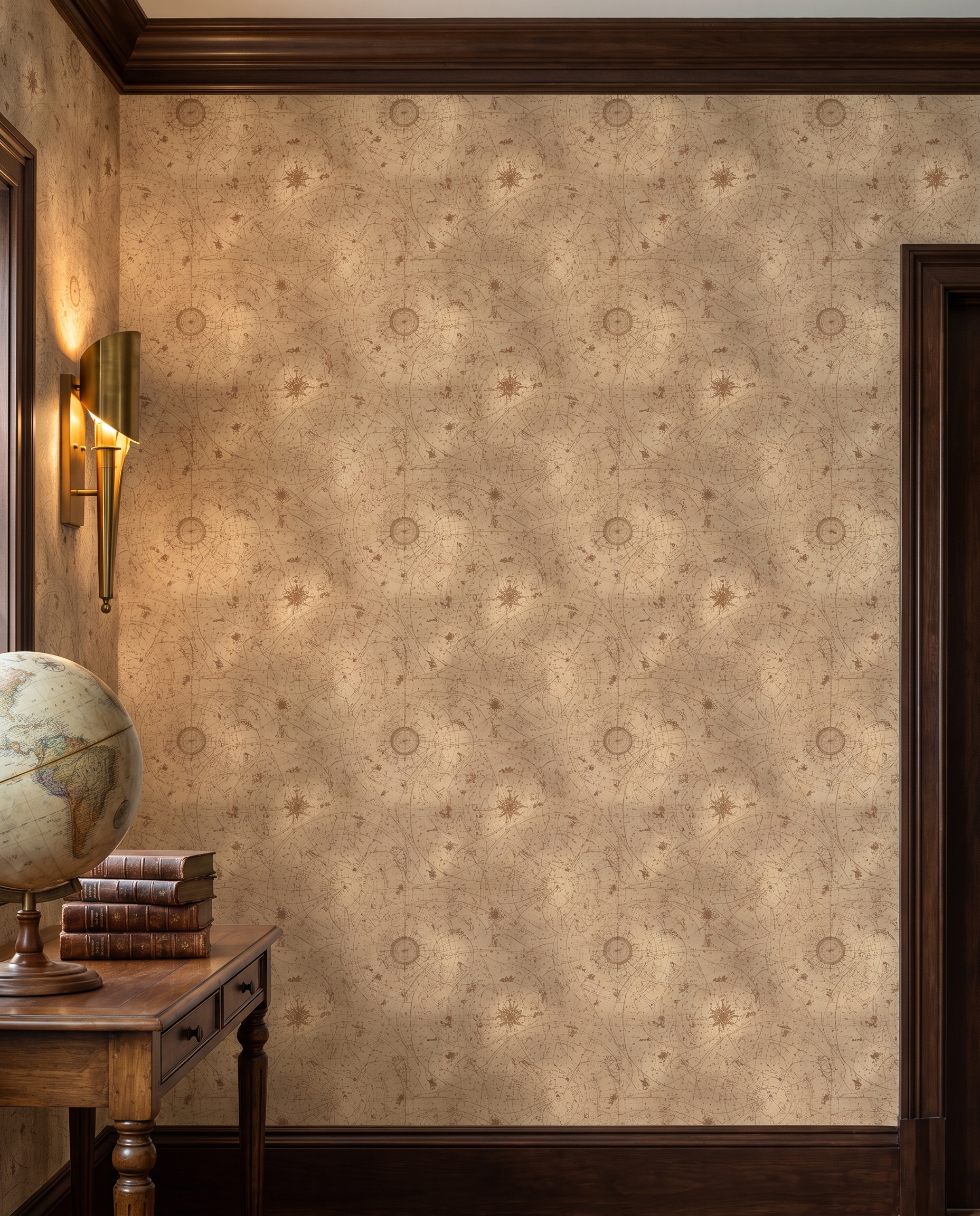 Vintage Celestial Map Wallpaper, Antique Star Chart in Sepia, Removable Peel and Stick Wallpaper for Office or Library Accent Wall