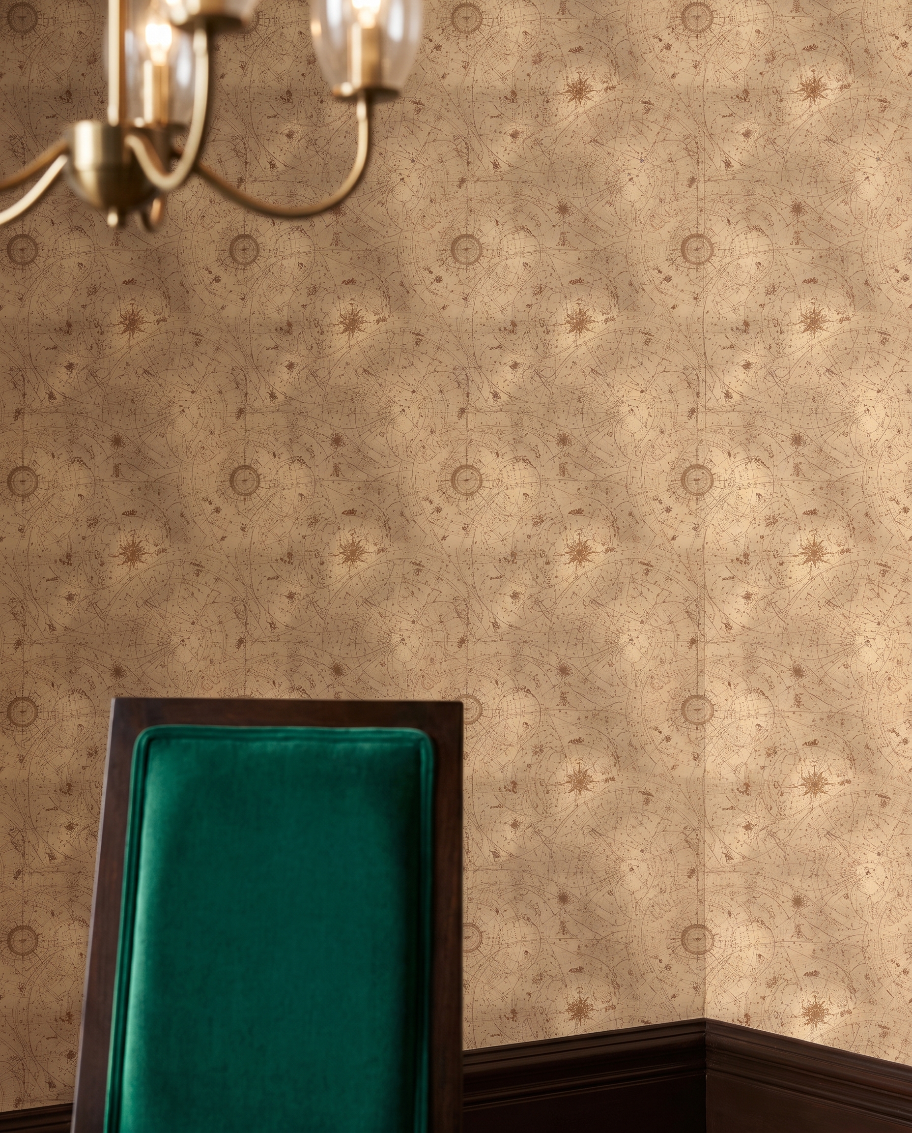 Vintage Celestial Map Wallpaper, Antique Star Chart in Sepia, Removable Peel and Stick Wallpaper for Office or Library Accent Wall
