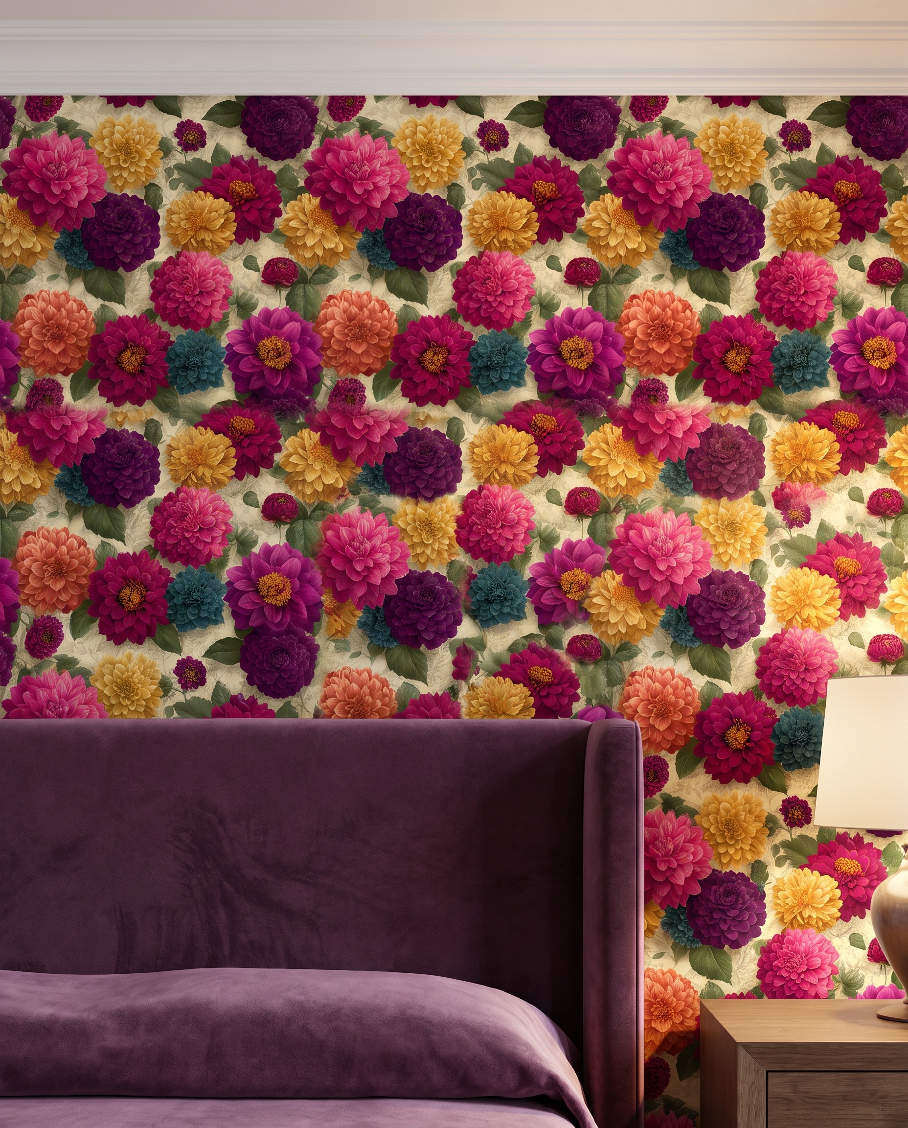 Bold Dahlia Floral Wallpaper in Jewel Tones, Vintage Botanical Peel and Stick Wallpaper, Removable Self Adhesive for Bedroom Accent Wall