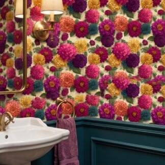 Bold Dahlia Floral Wallpaper in Jewel Tones, Vintage Botanical Peel and Stick Wallpaper, Removable Self Adhesive for Bedroom Accent Wall