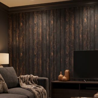 Charred Black Wood Plank Wallpaper, Rustic Copper Grain Texture, Peel and Stick Wallpaper, Self Adhesive Wall Mural for an Accent Wall