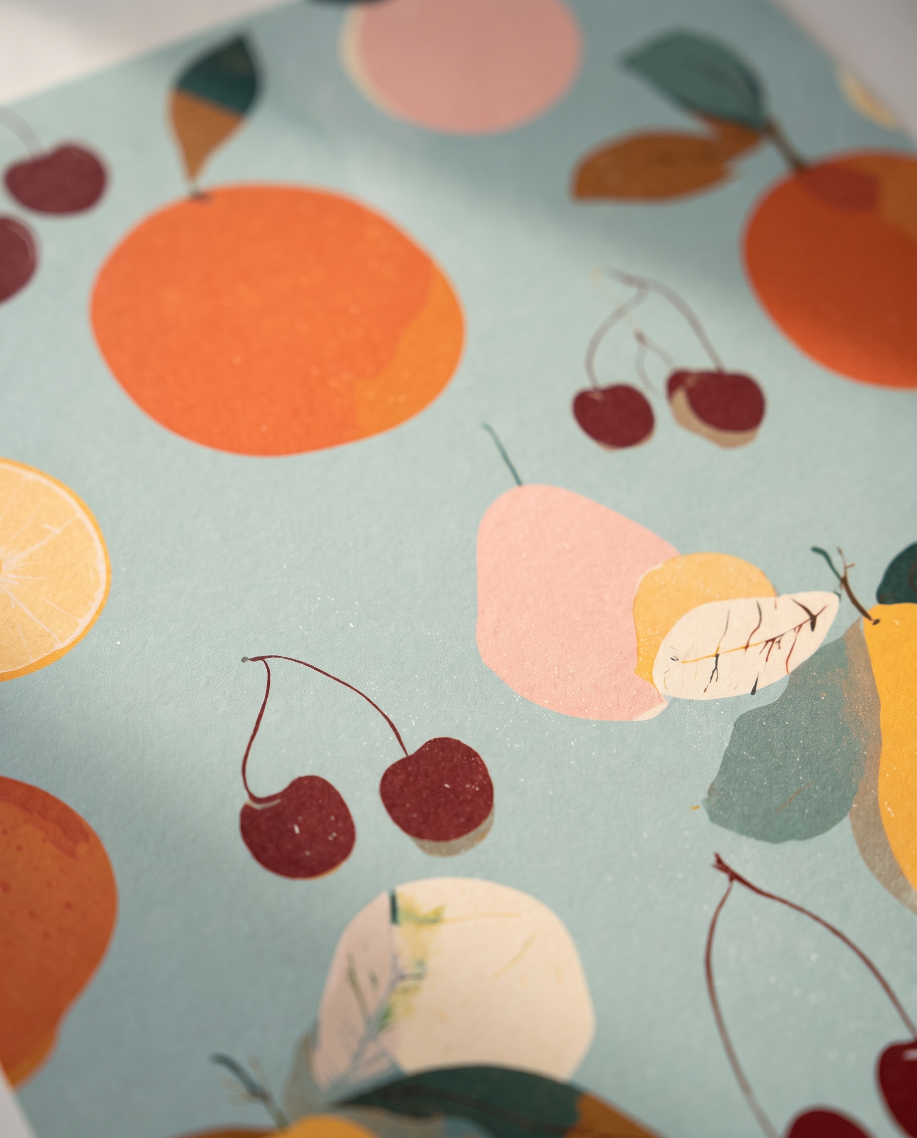 Retro Fruit Medley Wallpaper in Sage Green, Colorful Citrus and Cherry Self Adhesive Wallpaper for Kitchen or Nursery Accent Wall