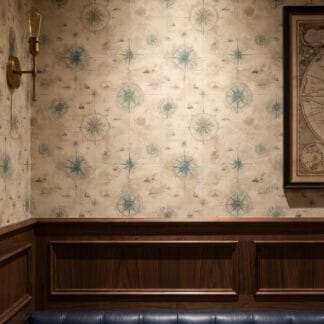 Vintage Nautical Map Wallpaper with Teal Compass Rose, Antique Chart Peel and Stick Wallpaper, Removable Mural for Office Accent Wall