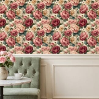 Vintage Peony Garden Wallpaper in Pink and Cream, Romantic Floral Peel and Stick Wallpaper for Bedroom Accent Wall, Removable