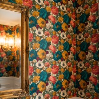 Vintage Peony & Anemone Wallpaper in Teal and Coral, Removable Peel and Stick Wallpaper for a Dramatic Bedroom Accent Wall