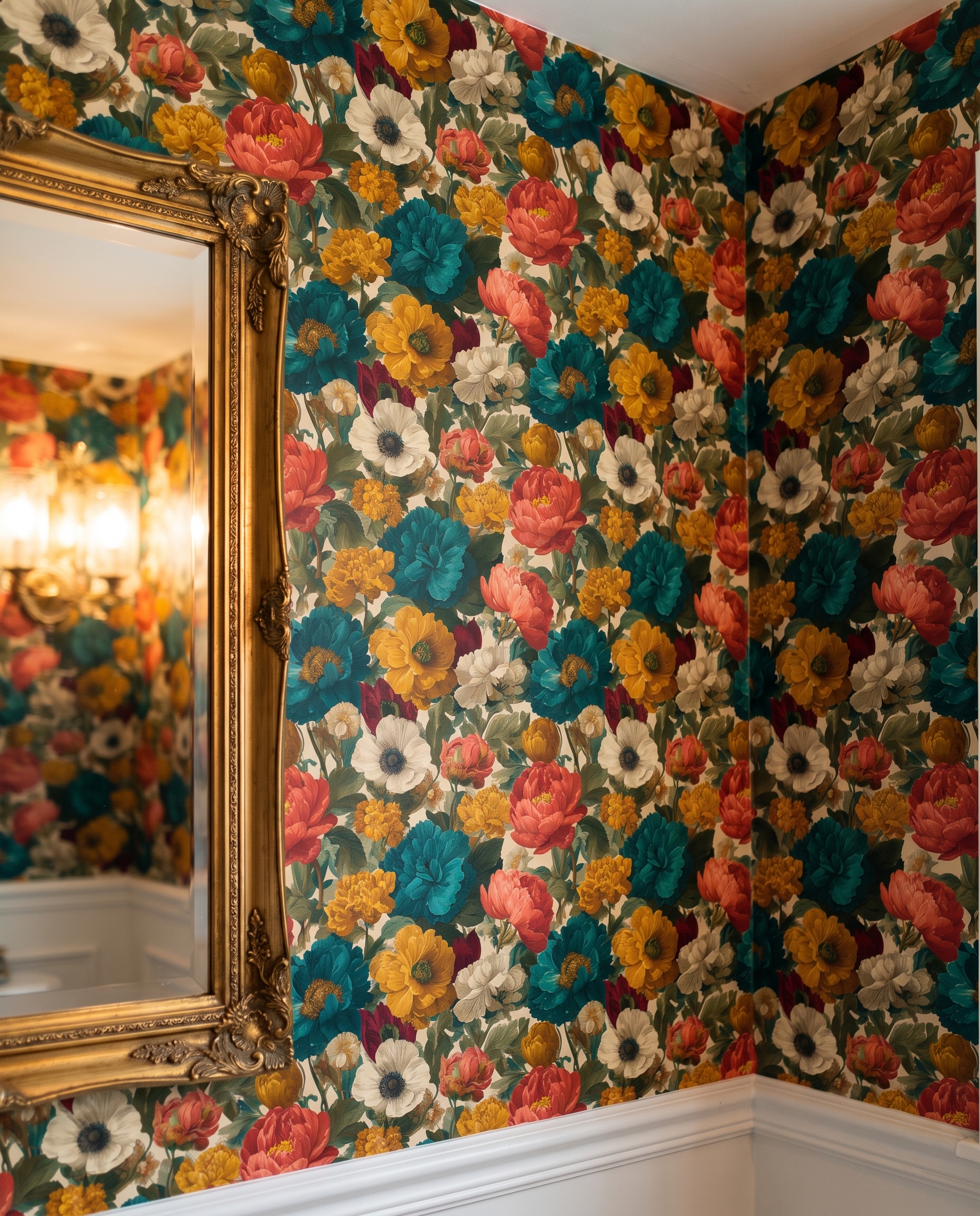Vintage Peony & Anemone Wallpaper in Teal and Coral, Removable Peel and Stick Wallpaper for a Dramatic Bedroom Accent Wall