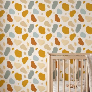 Abstract Blobs Wallpaper in Earthy Mustard and Sage, Contemporary Peel and Stick Wallpaper, Removable Wall Mural for Nursery Accent Wall