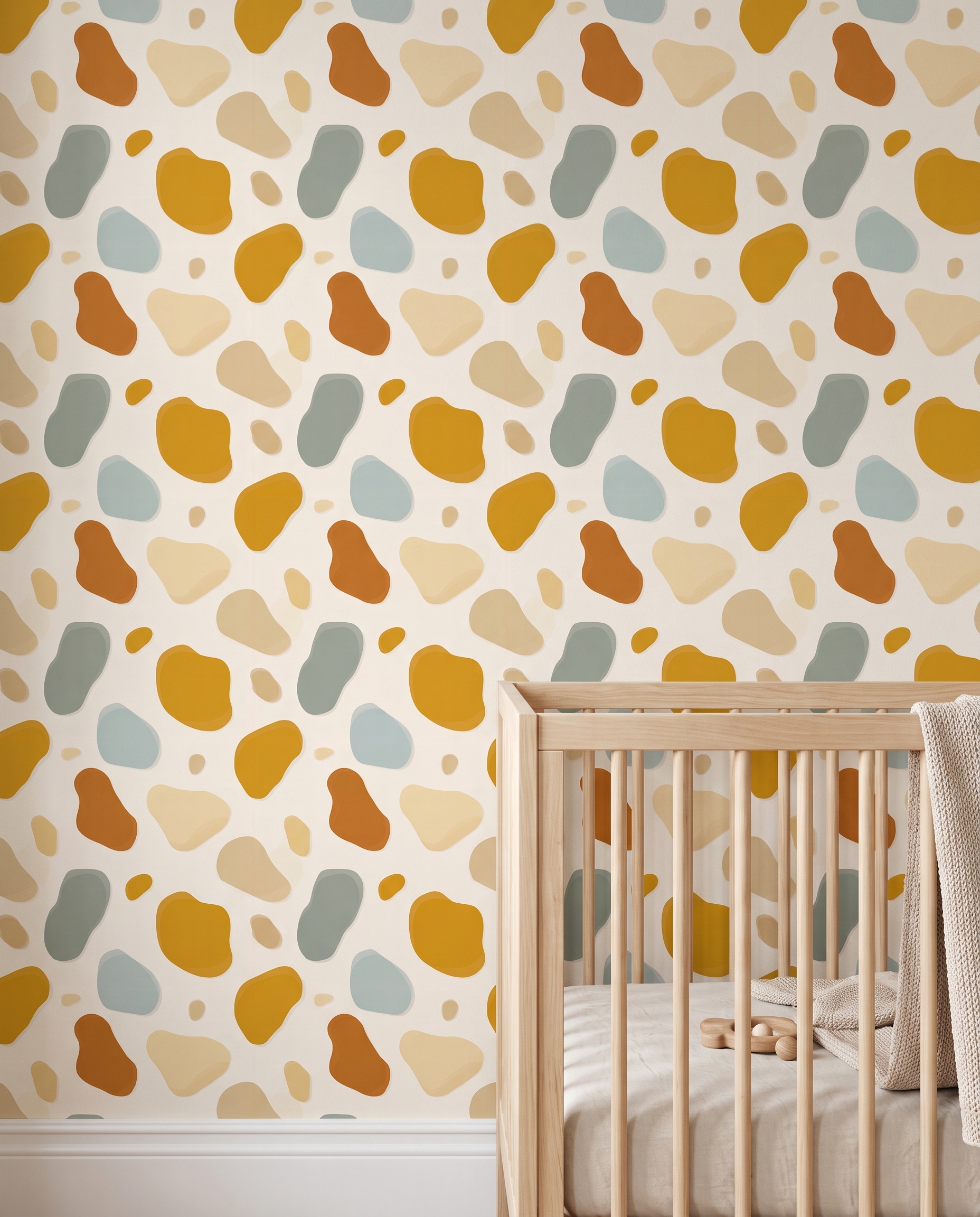 Abstract Blobs Wallpaper in Earthy Mustard and Sage, Contemporary Peel and Stick Wallpaper, Removable Wall Mural for Nursery Accent Wall