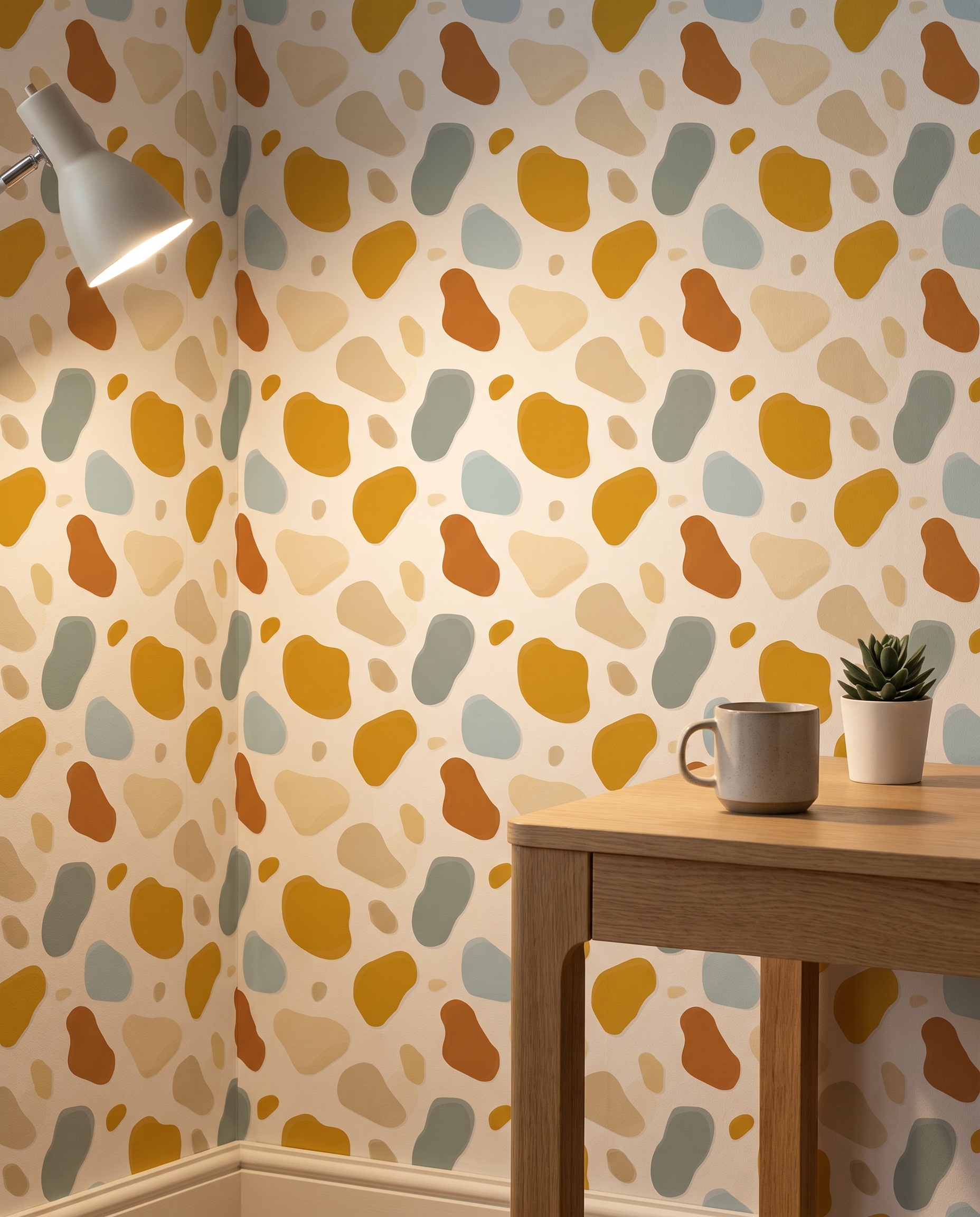 Abstract Blobs Wallpaper in Earthy Mustard and Sage, Contemporary Peel and Stick Wallpaper, Removable Wall Mural for Nursery Accent Wall