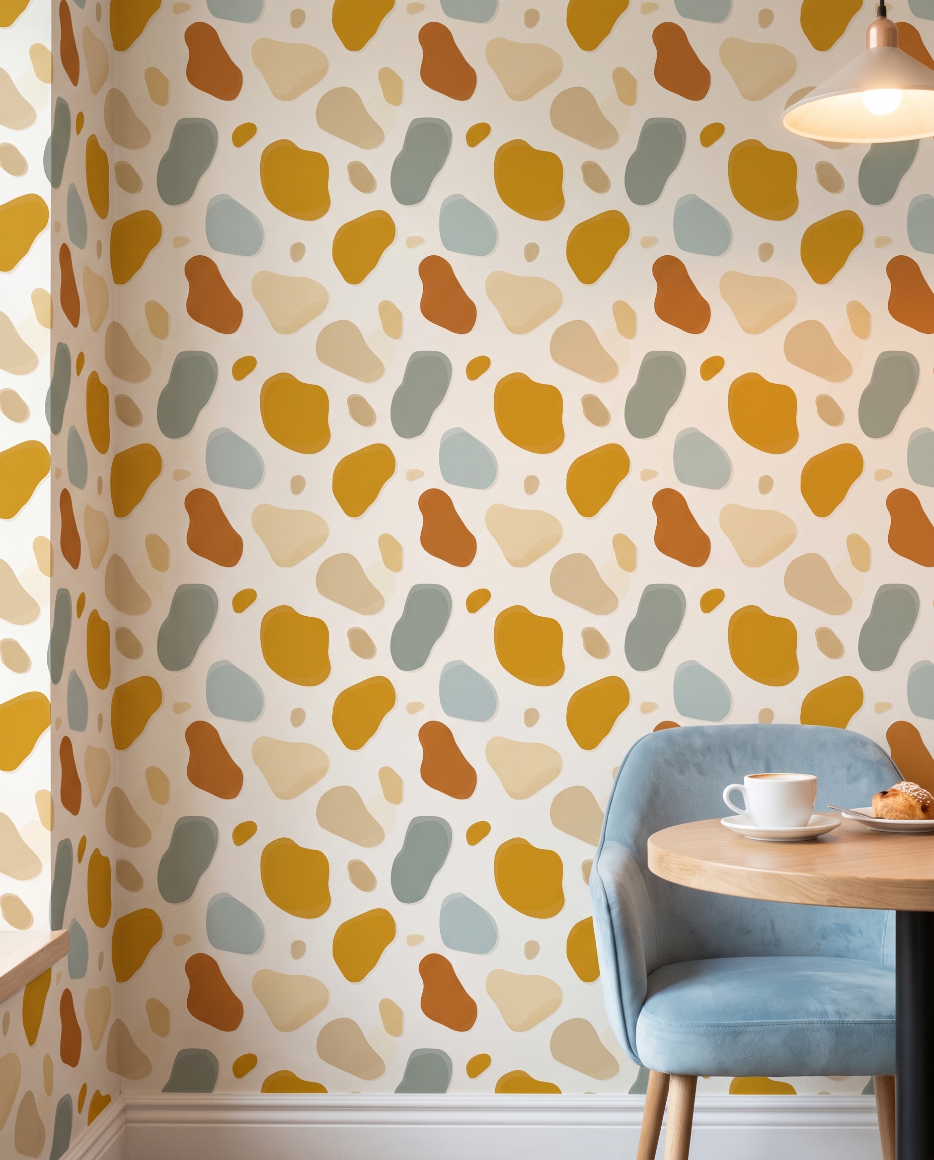Abstract Blobs Wallpaper in Earthy Mustard and Sage, Contemporary Peel and Stick Wallpaper, Removable Wall Mural for Nursery Accent Wall